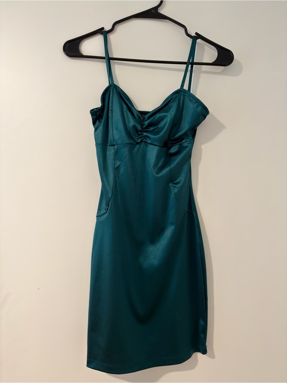 Satin Teal Spaghetti-Strap Mini Dress